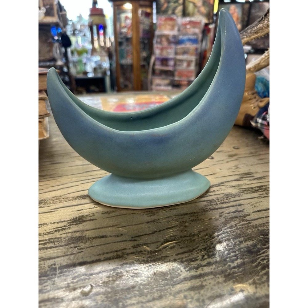 Vintage Van Briggle Ming Turquoise Crescent Moon Vase - 8" MCM Art Pottery N1346
